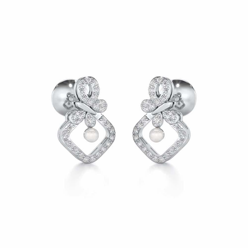 Blissfly Silver Pearl Earrings - White Gold - Image 1