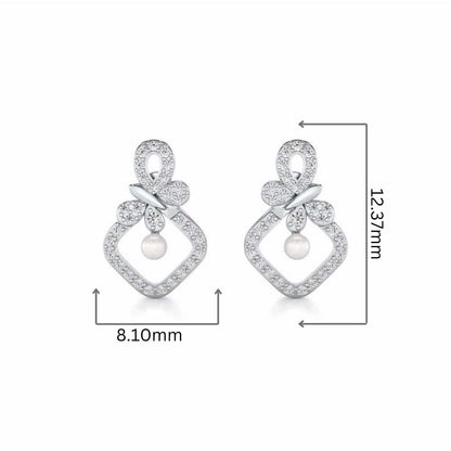 Blissfly Silver Pearl Earrings - White Gold - Image 2