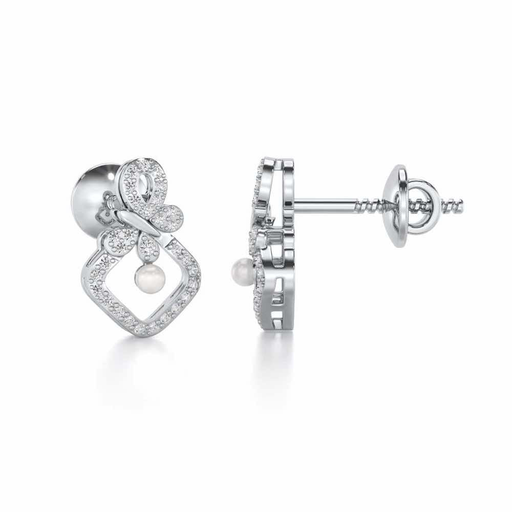 Blissfly Silver Pearl Earrings - White Gold - Image 4