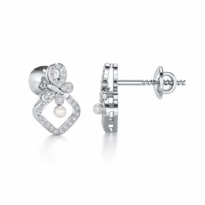 Blissfly Silver Pearl Earrings - White Gold - Image 4