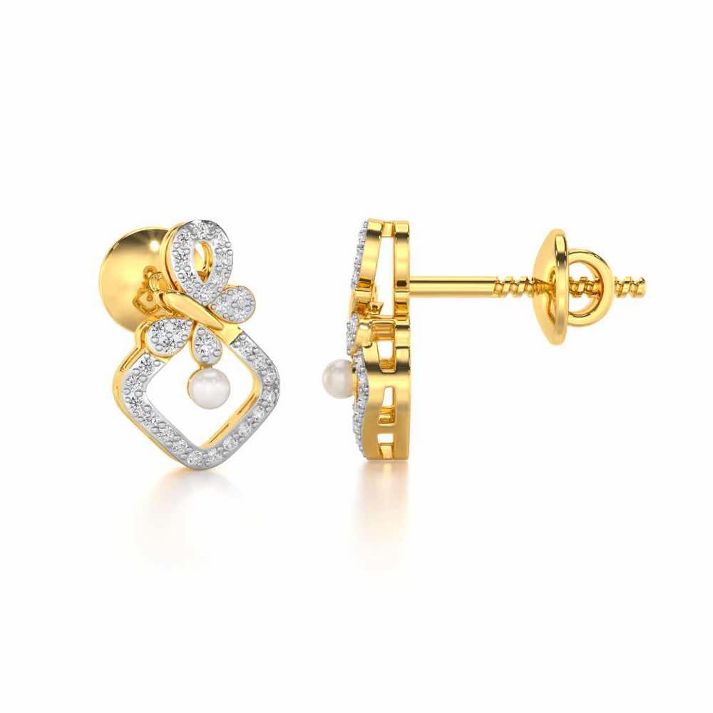 Blissfly Silver Pearl Earrings - Yellow Gold - Image 4