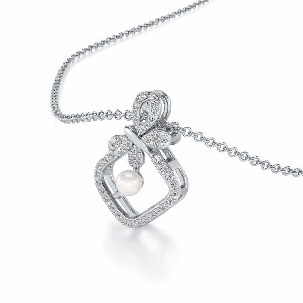 Blissfly Silver Pearl Pendant - White Gold - Image 1