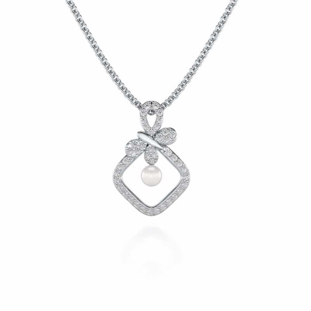 Blissfly Silver Pearl Pendant - White Gold - Image 2