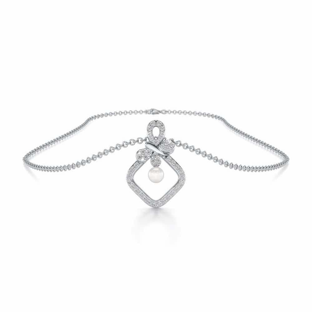 Blissfly Silver Pearl Pendant - White Gold - Image 3