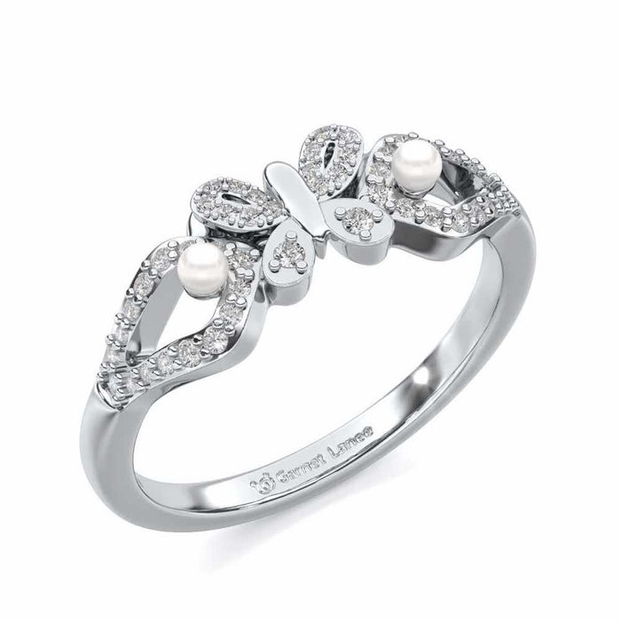 Blissfly Silver Pearl Ring - White Gold - Image 1