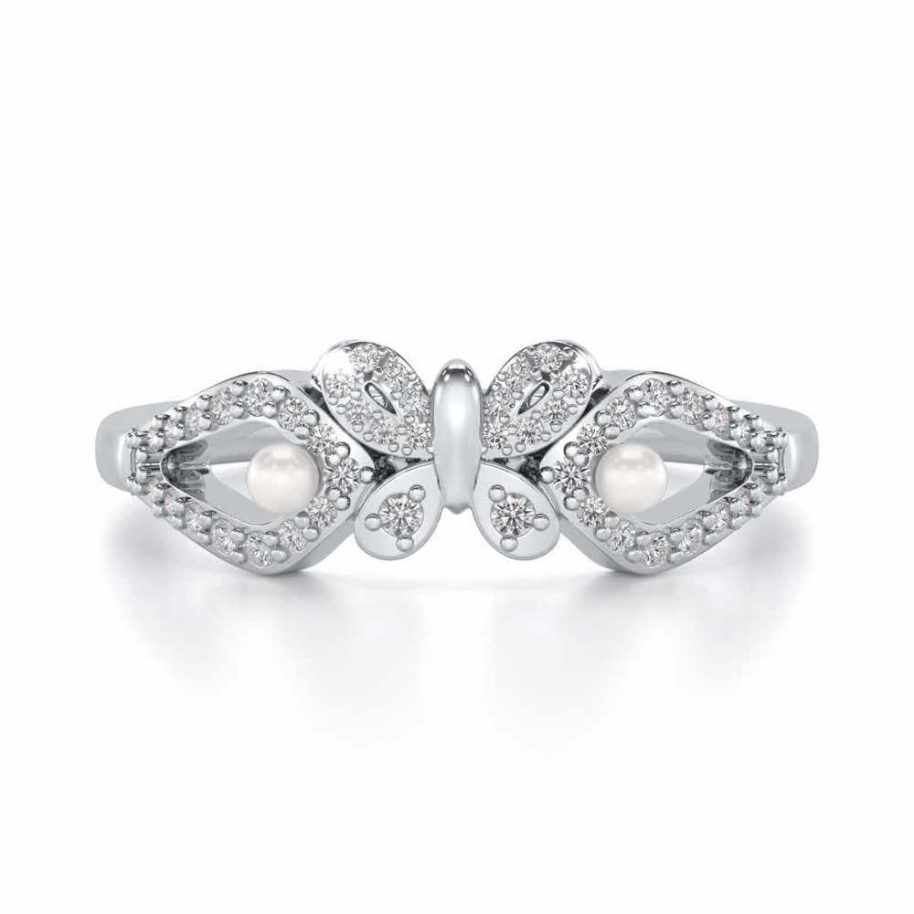 Blissfly Silver Pearl Ring - White Gold - Image 4