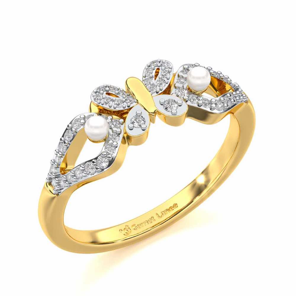 Blissfly Silver Pearl Ring - Yellow Gold - Image 1