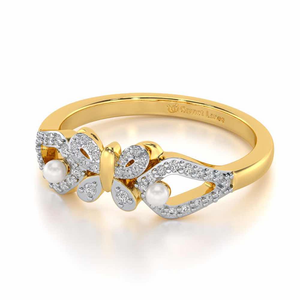 Blissfly Silver Pearl Ring - Yellow Gold - Image 2