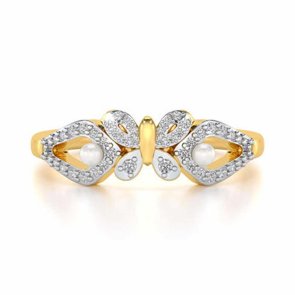 Blissfly Silver Pearl Ring - Yellow Gold - Image 4