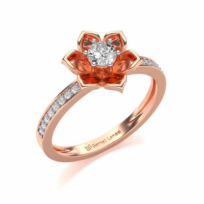 Bloomed Lotus Solitaire Silver Ring - Rose Gold - Image 1