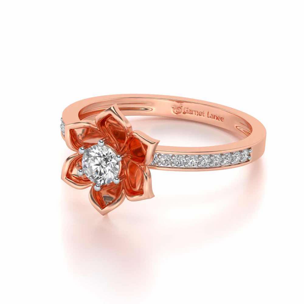 Bloomed Lotus Solitaire Silver Ring - Rose Gold - Image 2