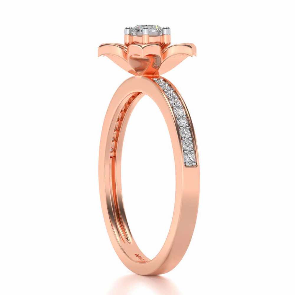 Bloomed Lotus Solitaire Silver Ring - Rose Gold - Image 3
