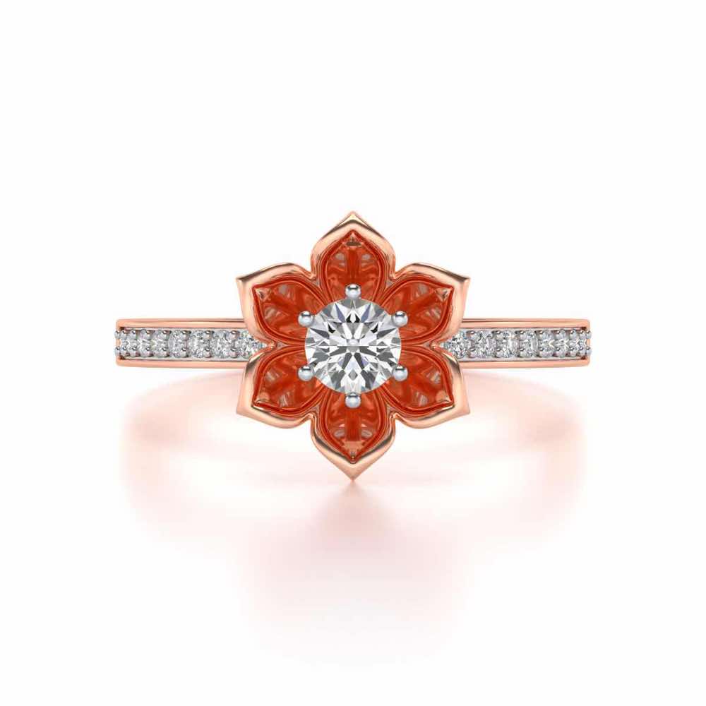 Bloomed Lotus Solitaire Silver Ring - Rose Gold - Image 4