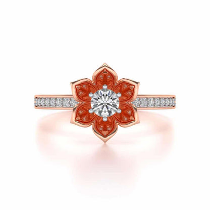 Bloomed Lotus Solitaire Silver Ring - Rose Gold - Image 4