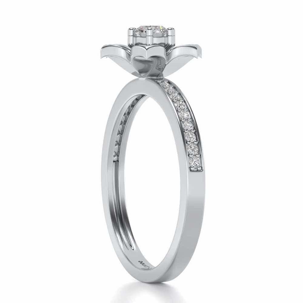 Bloomed Lotus Solitaire Silver Ring - White Gold - Image 3