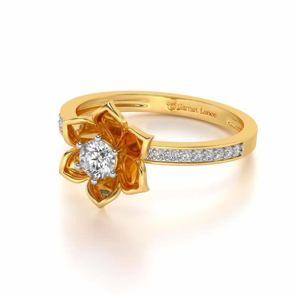 Bloomed Lotus Solitaire Silver Ring - Yellow Gold - Image 2