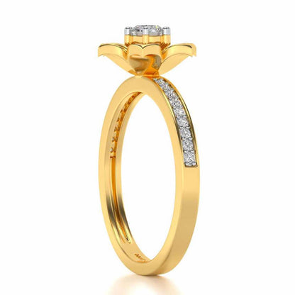 Bloomed Lotus Solitaire Silver Ring - Yellow Gold - Image 3