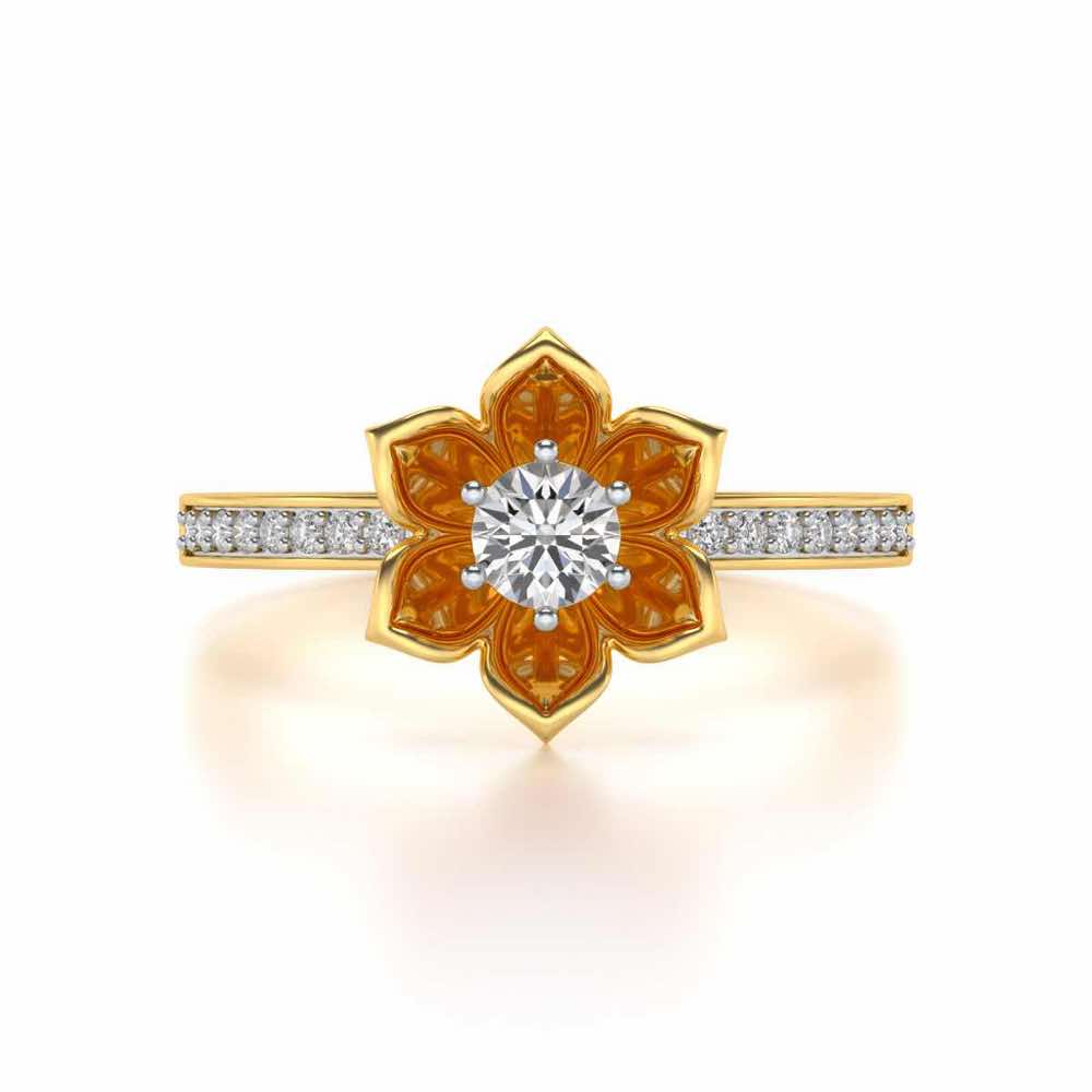 Bloomed Lotus Solitaire Silver Ring - Yellow Gold - Image 4
