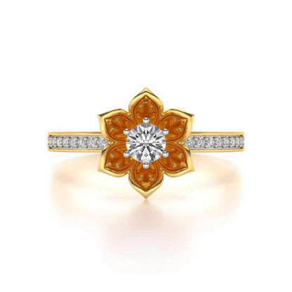Bloomed Lotus Solitaire Silver Ring - Yellow Gold - Image 4