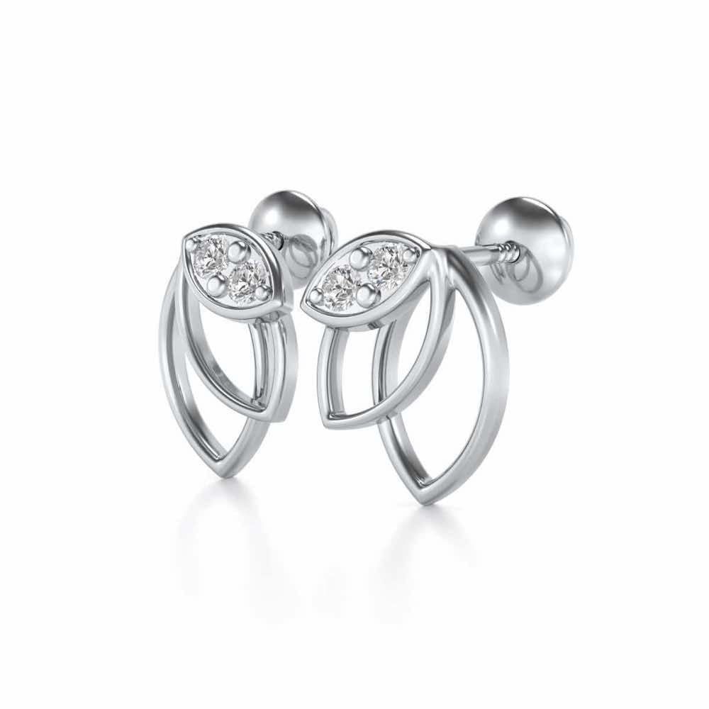 Blooming Lotus Silver Earrings - White Gold - Image 3