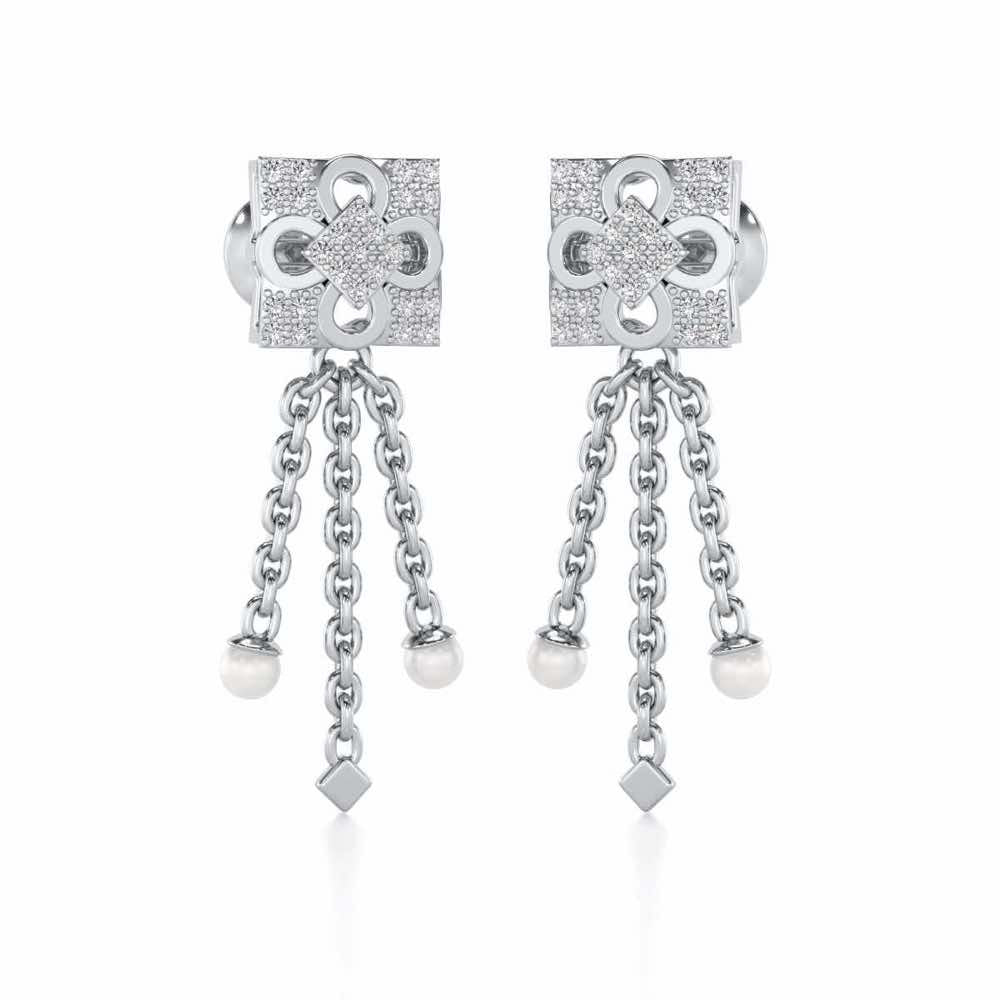 Bloomoon Silver Dangler Earrings - White Gold - Image 2