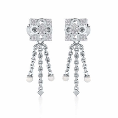 Bloomoon Silver Dangler Earrings - White Gold - Image 2