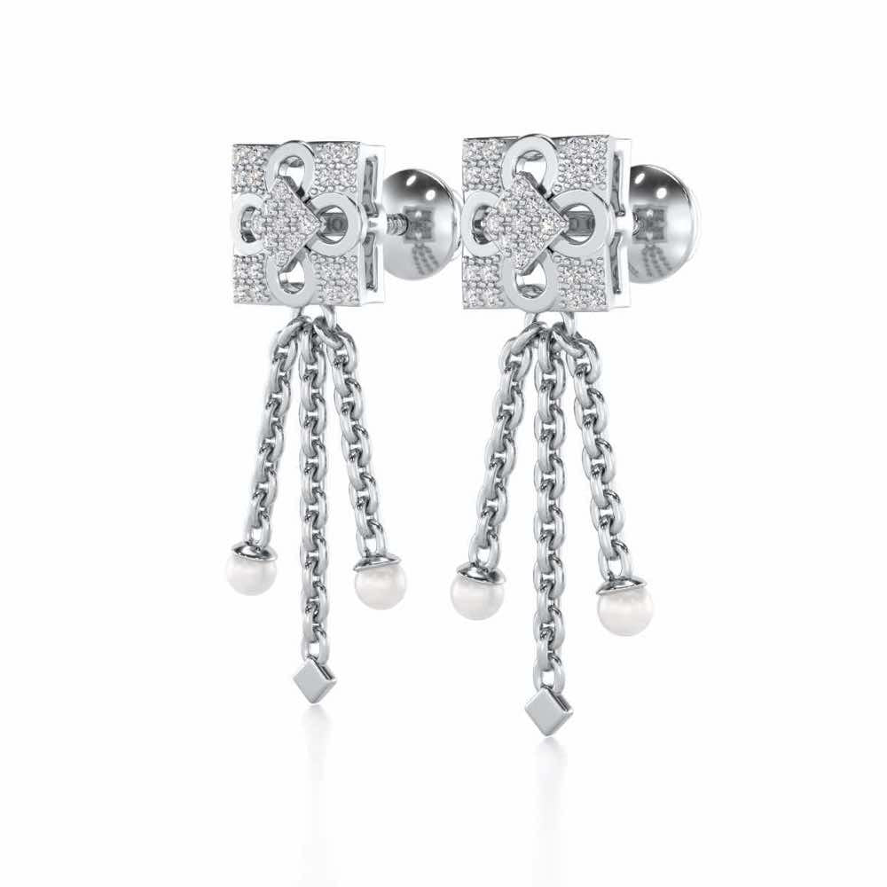 Bloomoon Silver Dangler Earrings - White Gold - Image 3