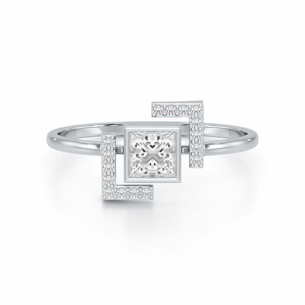 Blue in Frame Silver Ring - White Gold - Image 4