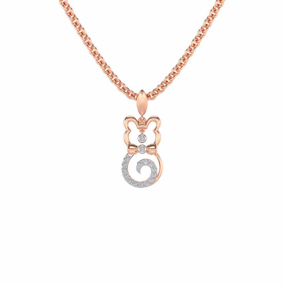 Bow Cat Silver Pendant - Rose Gold - Image 2
