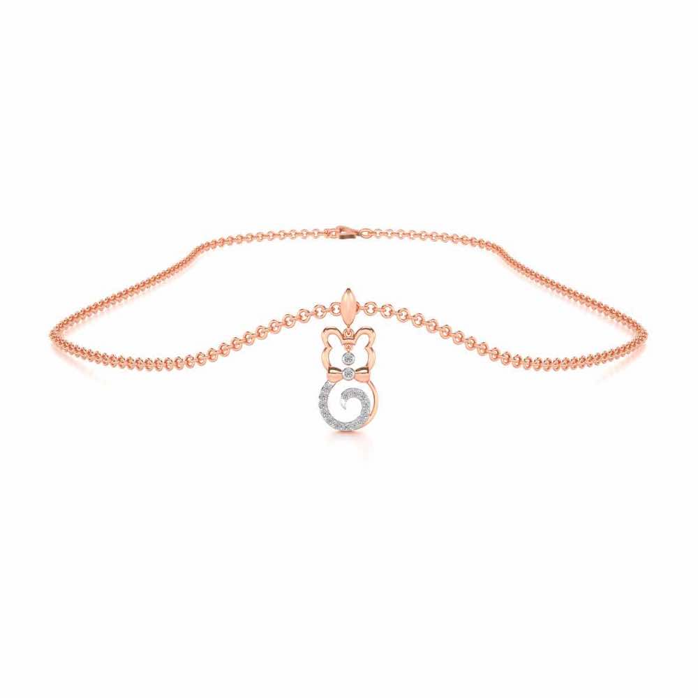 Bow Cat Silver Pendant - Rose Gold - Image 3