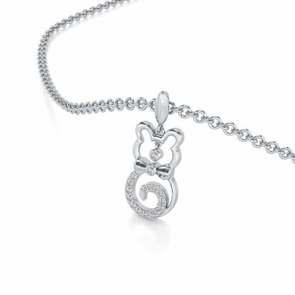 Bow Cat Silver Pendant - White Gold - Image 1