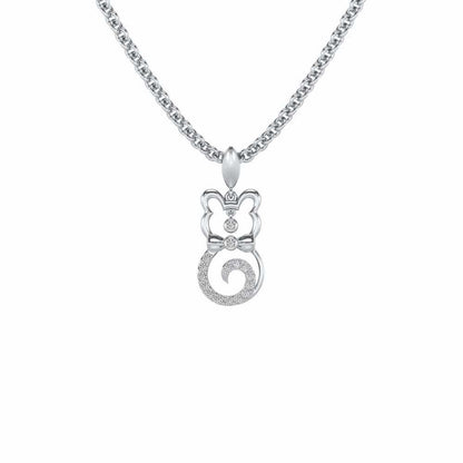 Bow Cat Silver Pendant - White Gold - Image 2