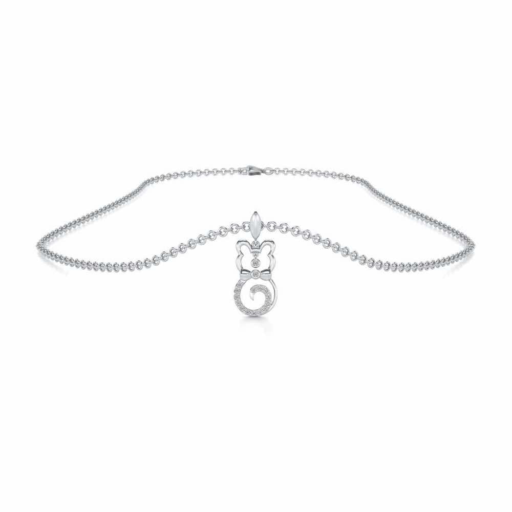 Bow Cat Silver Pendant - White Gold - Image 3