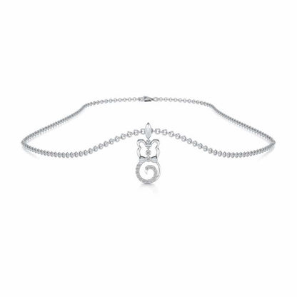 Bow Cat Silver Pendant - White Gold - Image 3