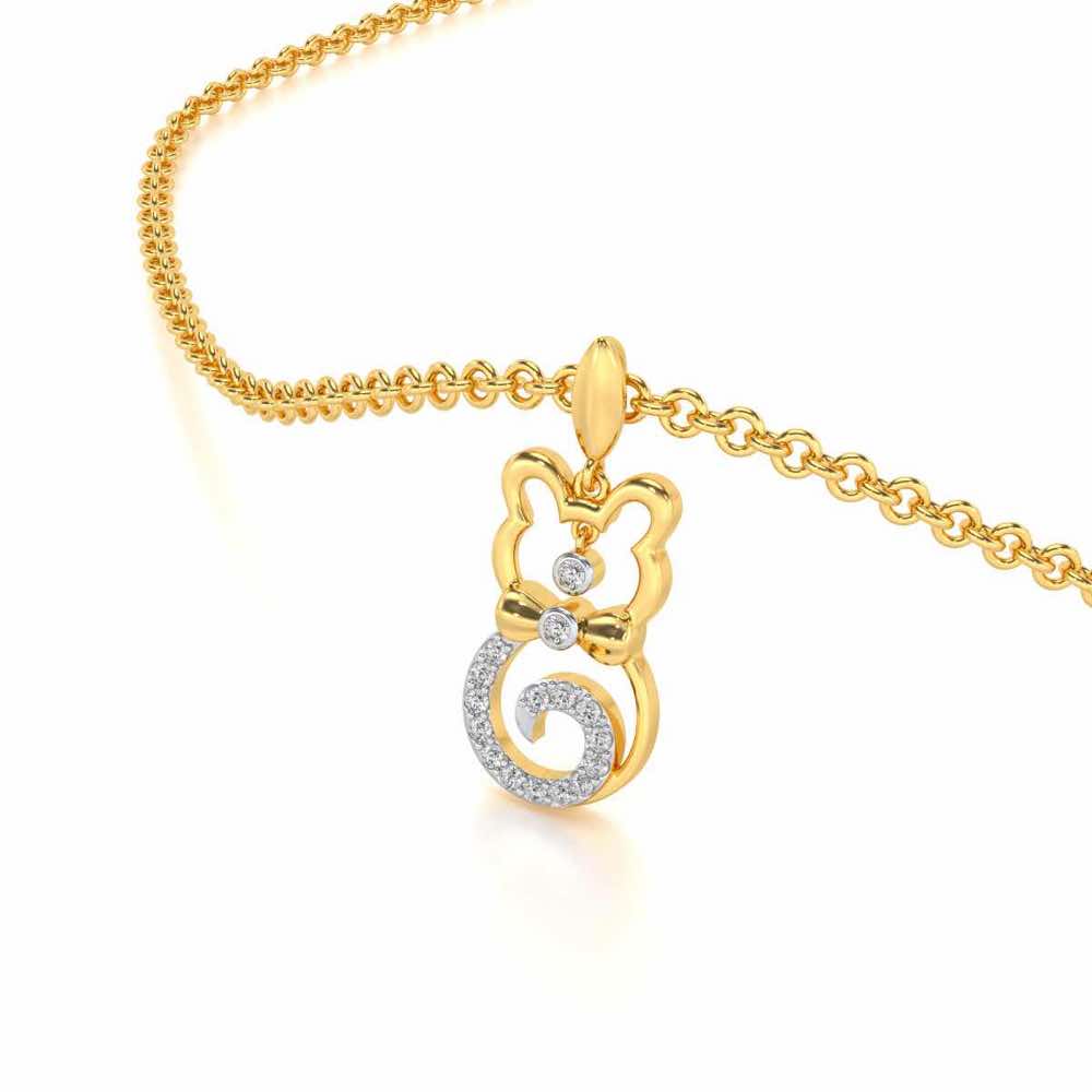 Bow Cat Silver Pendant - Yellow Gold - Image 1