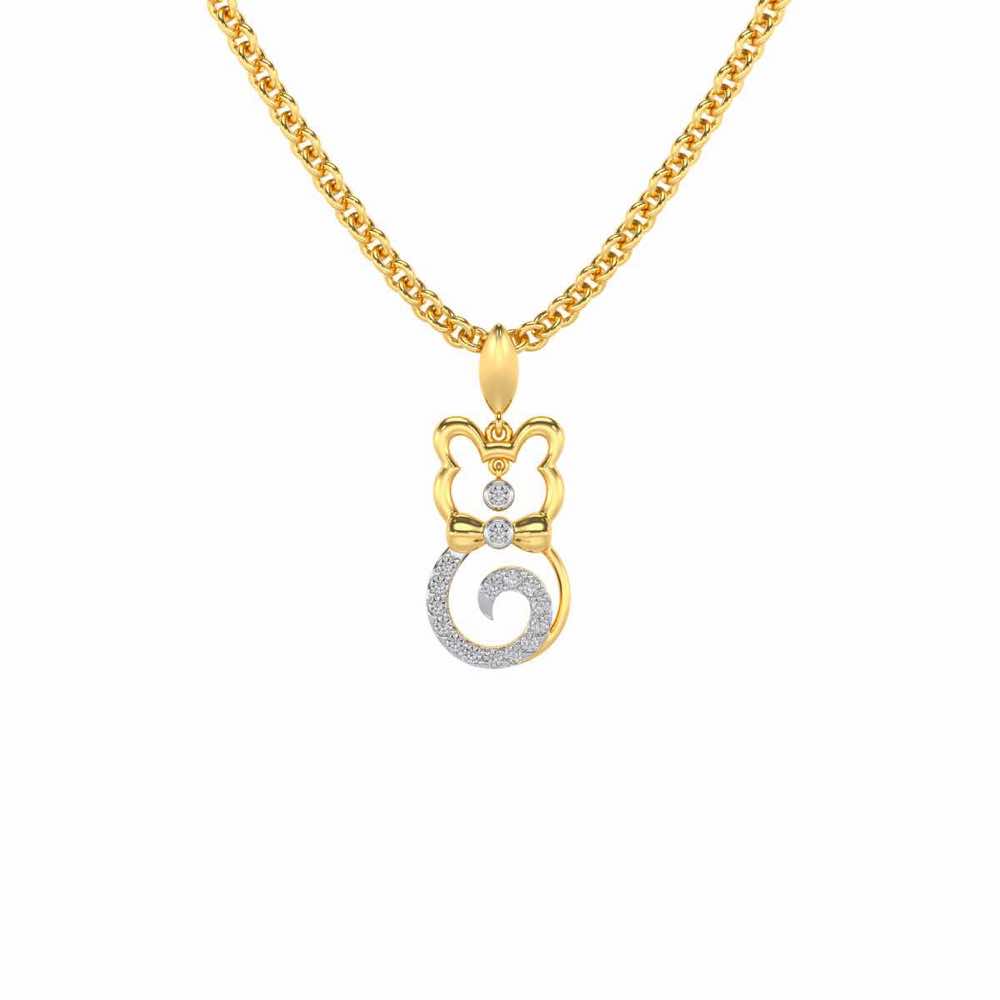 Bow Cat Silver Pendant - Yellow Gold - Image 2