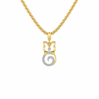 Bow Cat Silver Pendant - Yellow Gold - Image 2