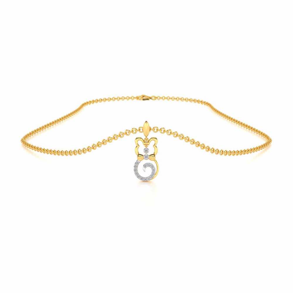Bow Cat Silver Pendant - Yellow Gold - Image 3