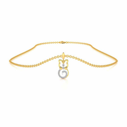 Bow Cat Silver Pendant - Yellow Gold - Image 3