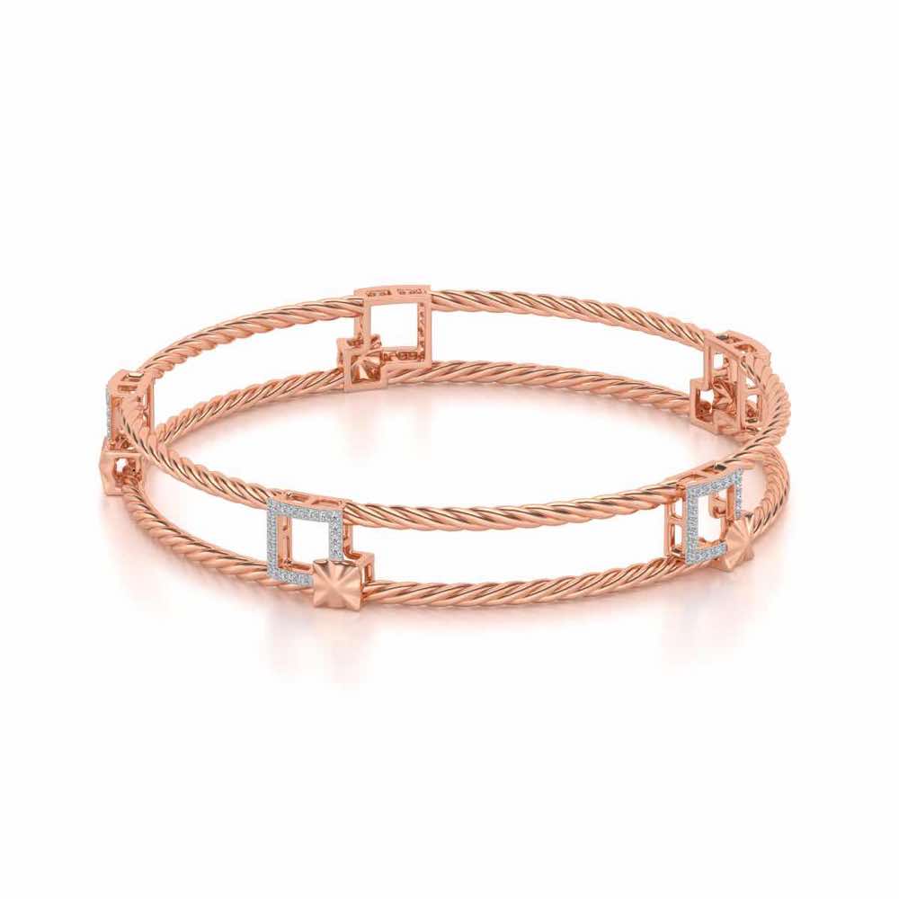 Box On Box Silver Bangles - Rose Gold - Image 2