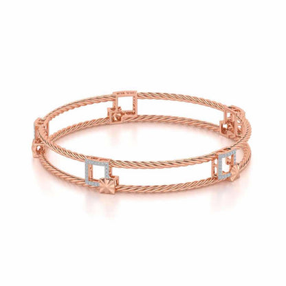 Box On Box Silver Bangles - Rose Gold - Image 2