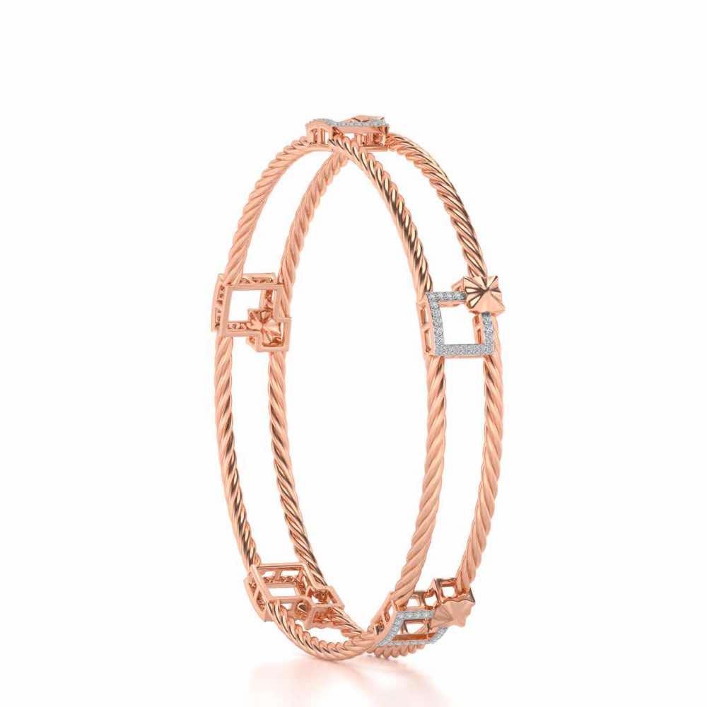 Box On Box Silver Bangles - Rose Gold - Image 3