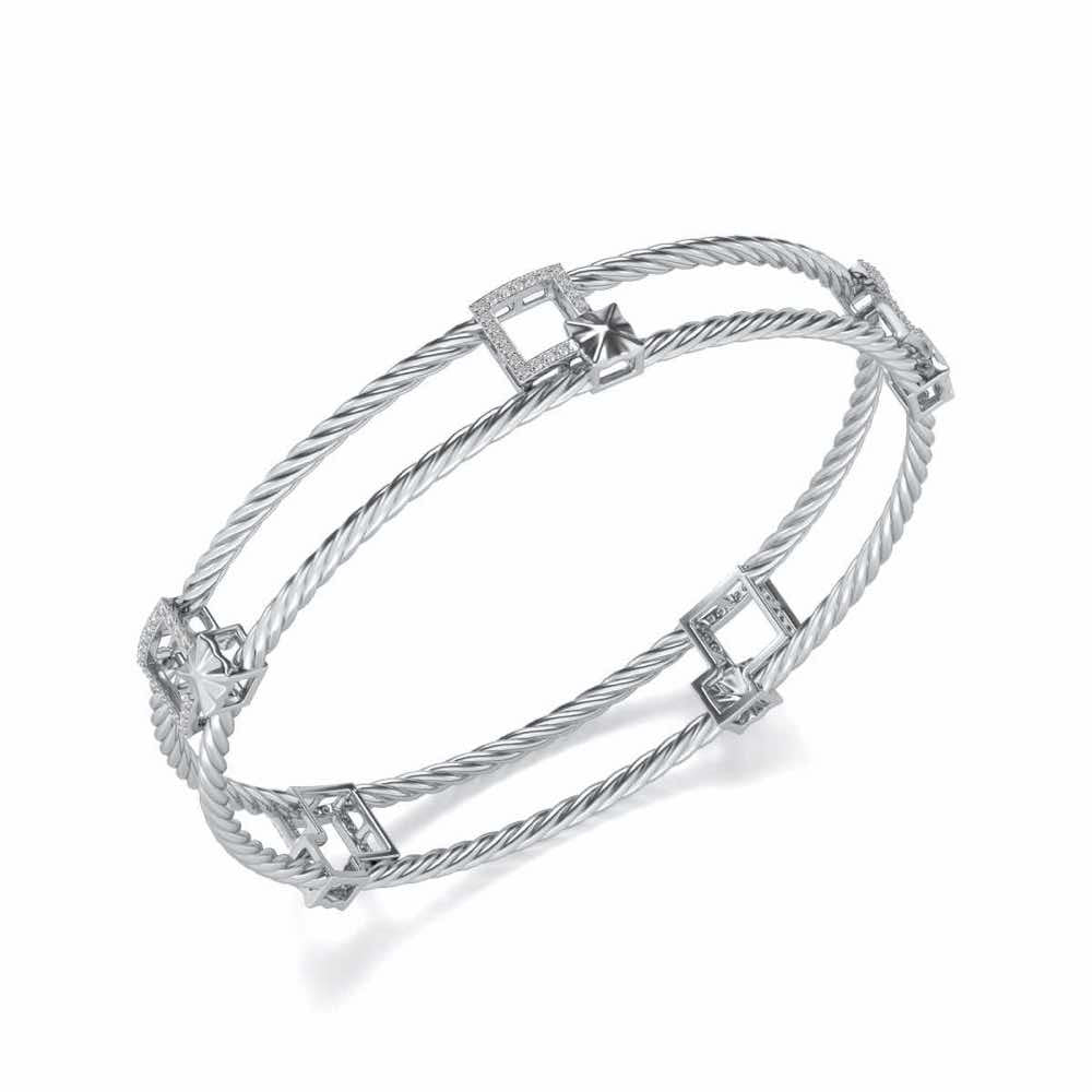 Box On Box Silver Bangles - White Gold - Image 1