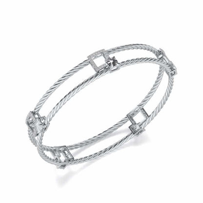 Box On Box Silver Bangles - White Gold - Image 1