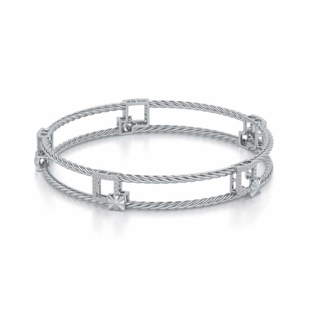 Box On Box Silver Bangles - White Gold - Image 2