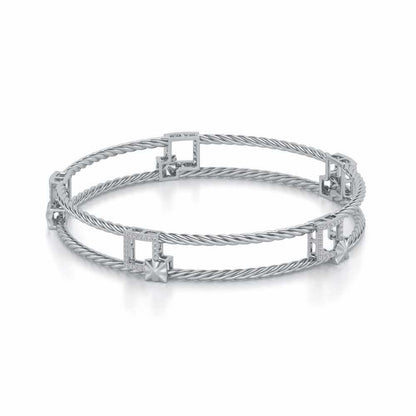 Box On Box Silver Bangles - White Gold - Image 2