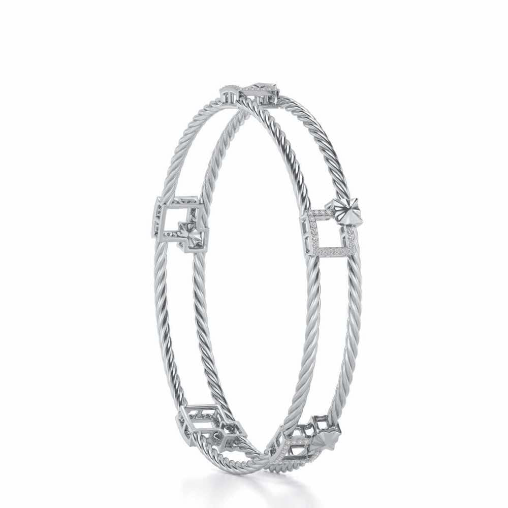 Box On Box Silver Bangles - White Gold - Image 3