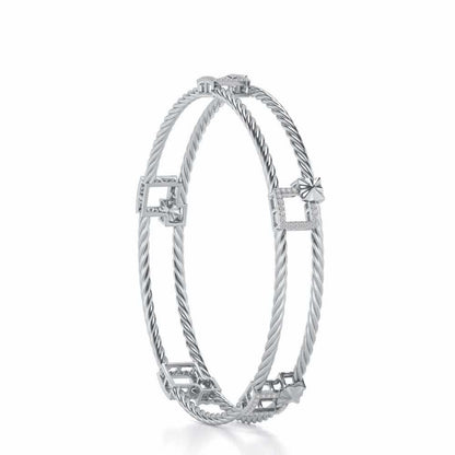Box On Box Silver Bangles - White Gold - Image 3