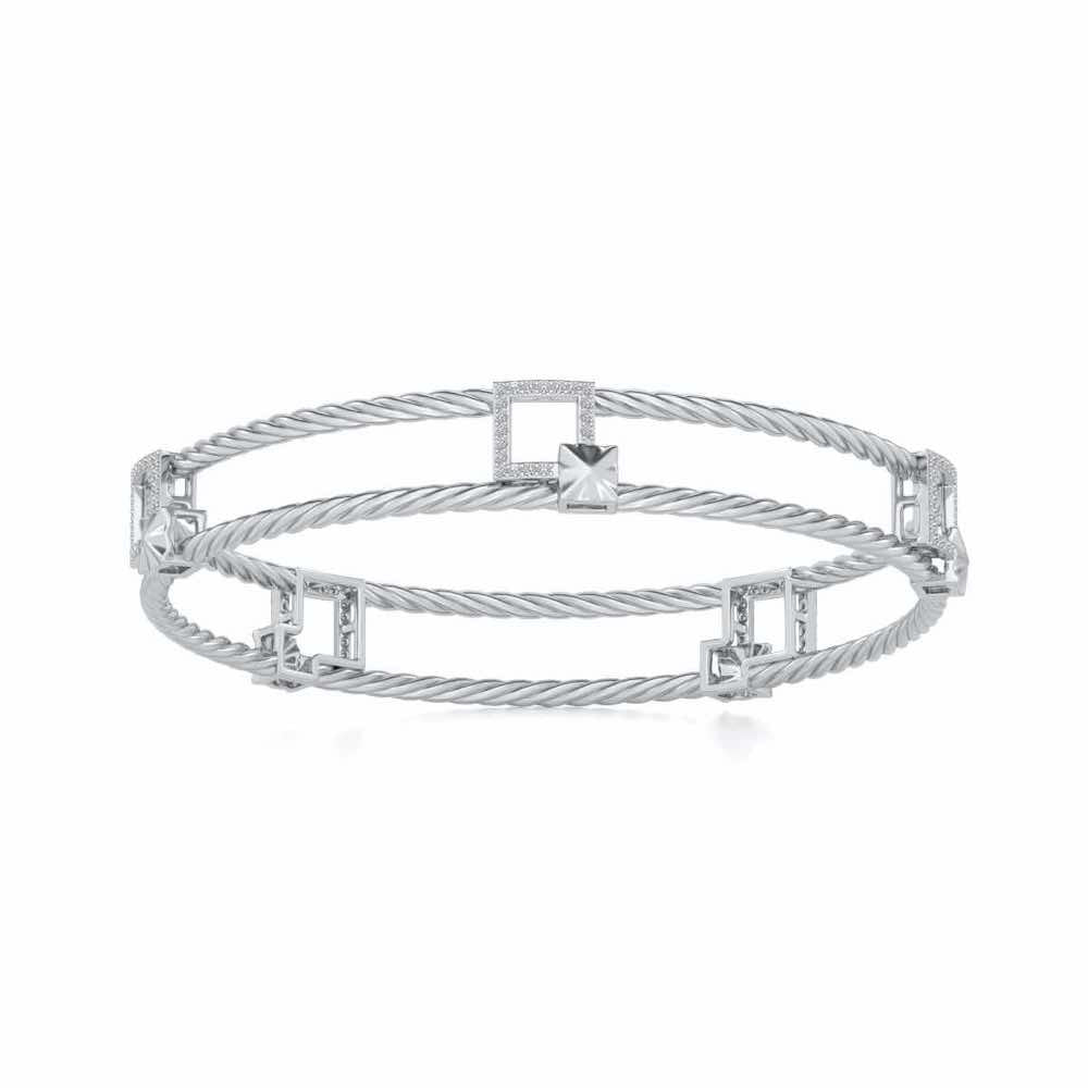 Box On Box Silver Bangles - White Gold - Image 4