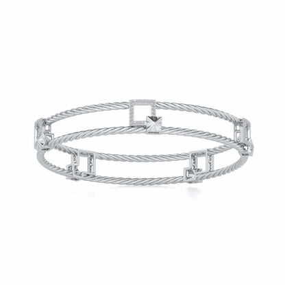Box On Box Silver Bangles - White Gold - Image 4